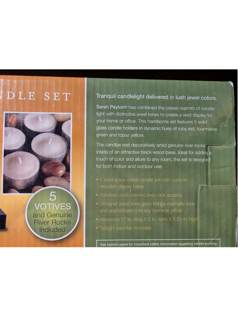 Sarah Peyton Jewel Tone Candle Set with Wooden Base & River Rocks One Size - Picture 4 of 8